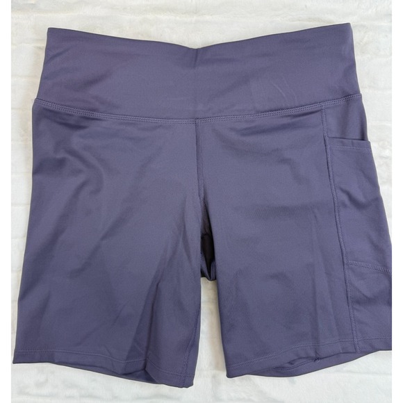 DKNY Bike Shorts Womens XL Purple High‎ Waist Activewear Athletic Pocket Stretch - Picture 1 of 10